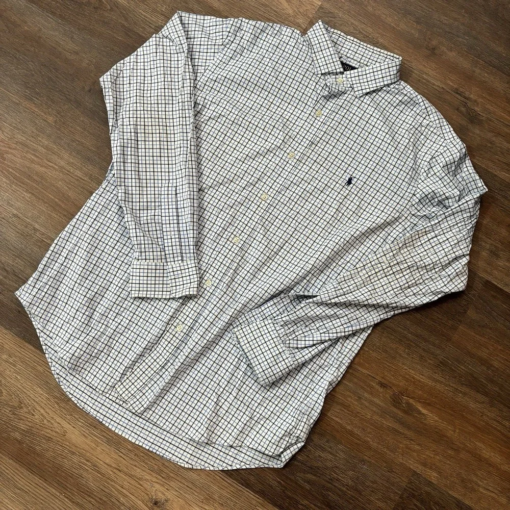 Polo Ralph Lauren Classic Fit Performance Button Up Shirt Men's Sz XL White Blue